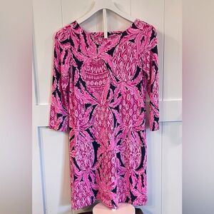 Lilly Pulitzer Hot Pink & Navy Long Sleeve Printed Sheath Dress